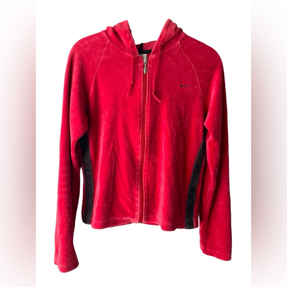 Nike Velour Zip-Up Hoodie Jacket Red Black Youth 8-10